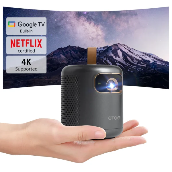 DPL Portable Video Projector 4K Google TV Netflix Official, Mini Video Projector ETOE Whale 500ANSI Full HD 1080P Native, Built-in Battery 2.5H / Ultra Short Range Projection - Black - Image 8